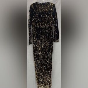 Elegant Black and Gold Sequin Dress by FAERIESTY, Size XL